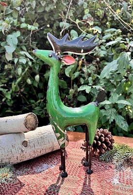Large Green Reindeer Recycled Metal Art 6.25